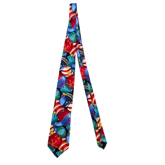 ROUNDTREE & YORK Men’s Necktie Silk Christmas Ornaments Traditional 57” Length - Picture 1 of 4